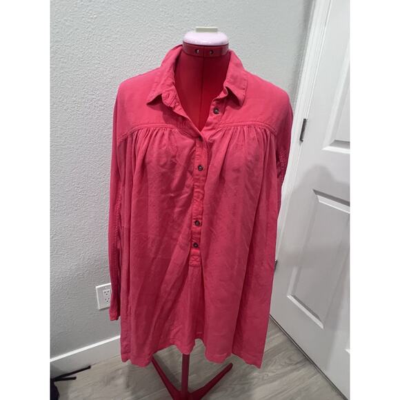 Free People Womens Size L Button Up Tunic Top Pink Long Sleeve Shirt Dress - Picture 6 of 9